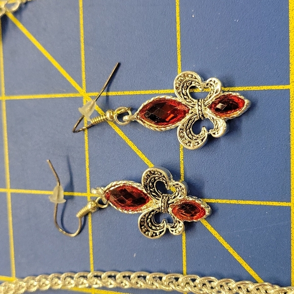 Lafleur Red Stone with Rhinestone Accented 20" + 3" Necklace & Earrings - Picture 3 of 3